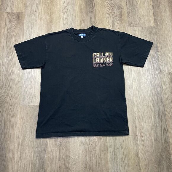 Market Shirt Mens Large Black Call My Lawyer Graphic Tee Made Pakistan Humor - Picture 1 of 10